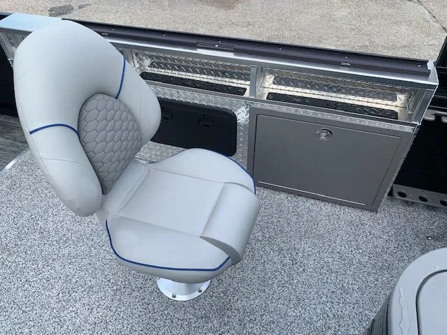 Slide: The Image of 2023 Angler Qwest 8522 Pro Family Fish boat seat and storage compartment. - 23