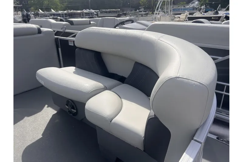 Slide: The Image of 2024 Sylvan Mirage 818 Cruise boat interior seating. - 15
