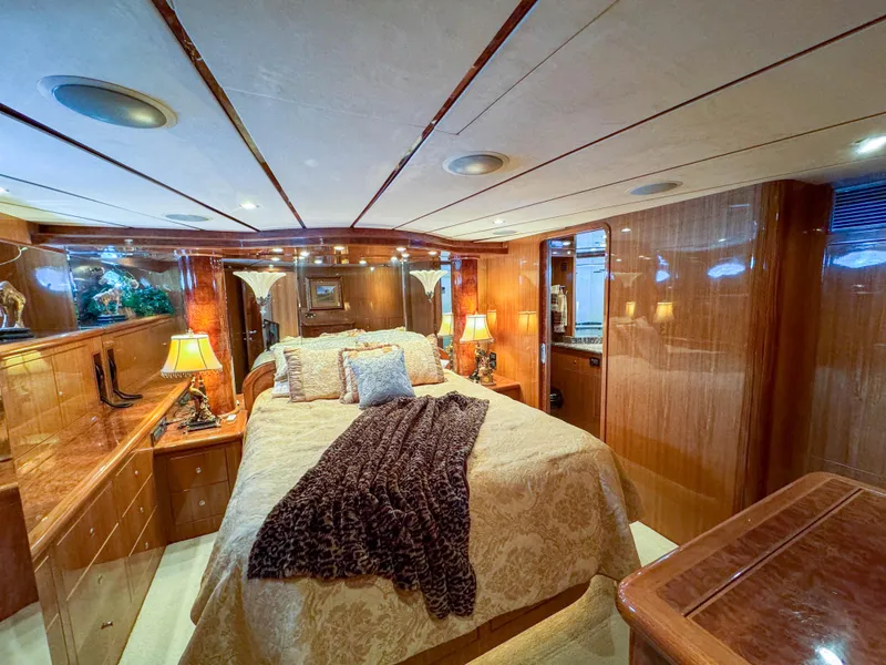 Slide: The Image of Luxurious master bedroom in a 2006 Ocean Alexander 58 Pilothouse yacht. - 29