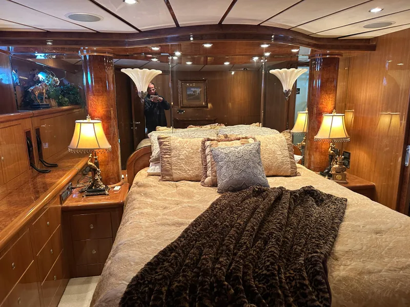 Slide: The Image of Luxurious master bedroom in a 2006 Ocean Alexander 58 Pilothouse yacht. - 30