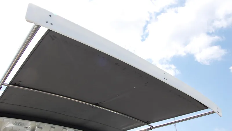 Slide: The Image of 2019 Regulator 41 boat canopy against blue sky. - 22