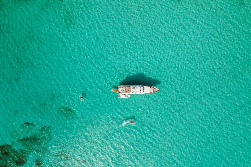 Slide: The Image of Aerial view of 2006 Hargrave Motor Yacht in turquoise waters. - 13