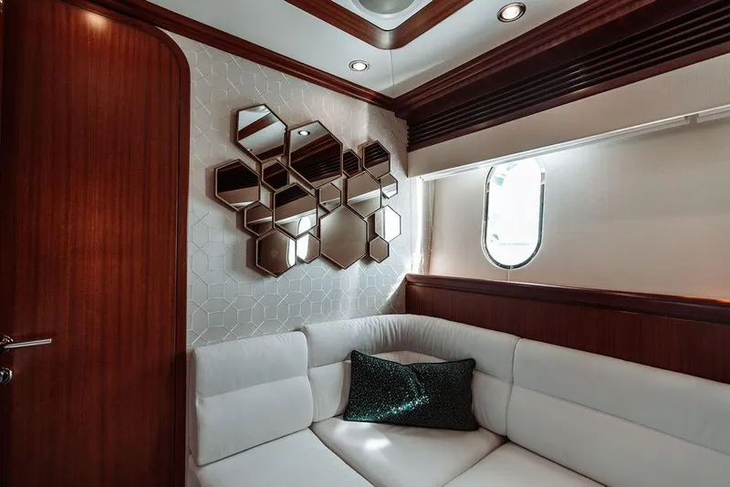 Slide: The Image of Luxurious interior of a 2006 Hargrave Motor Yacht with modern decor and comfortable seating. - 29