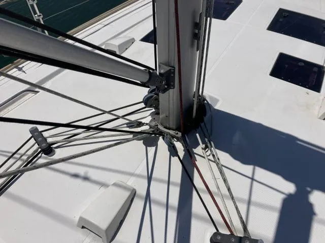 Slide: The Image of Close-up of rigging on a 2014 Beneteau Oceanis 45 sailboat. - 38