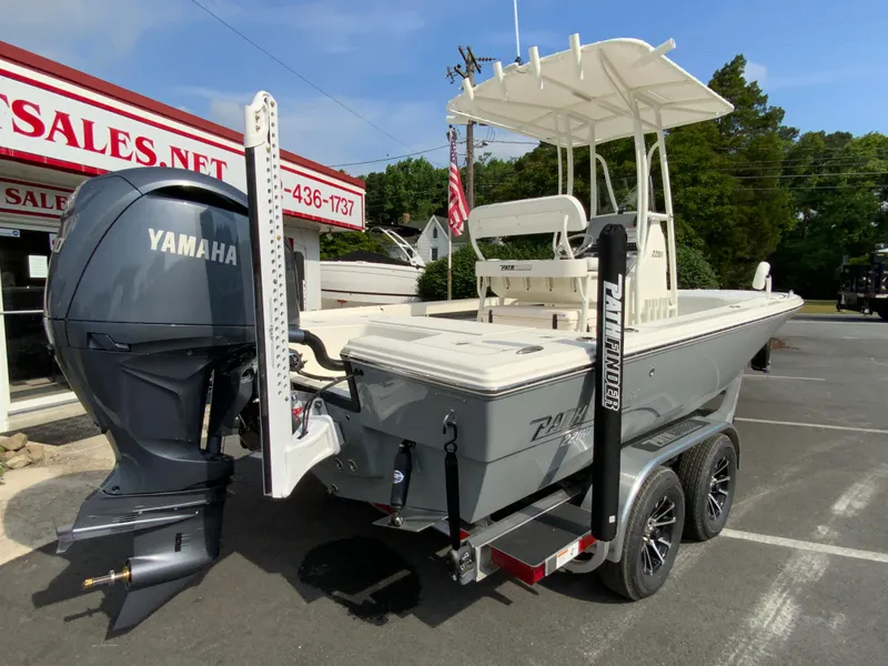 Slide: The Image of 2024 Pathfinder 2200 TRS boat with Yamaha engine on a trailer. - 10