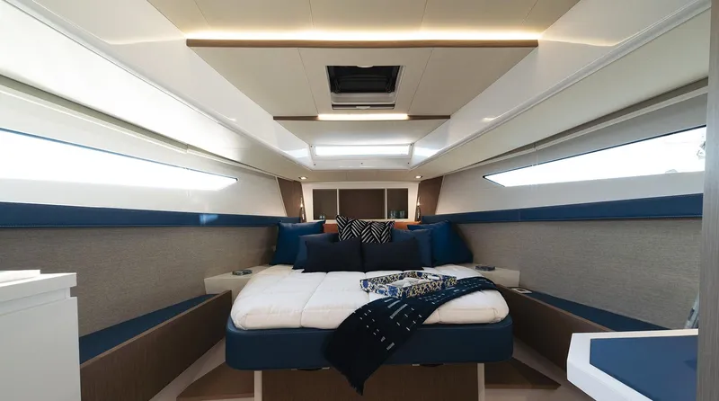 Slide: The Image of Luxurious interior cabin of the 2025 Fiart 43 Seawalker yacht with modern design. - 8