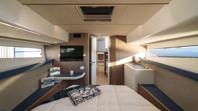 Slide: The Image of Luxurious interior of the 2025 Fiart 43 Seawalker yacht cabin. - 9