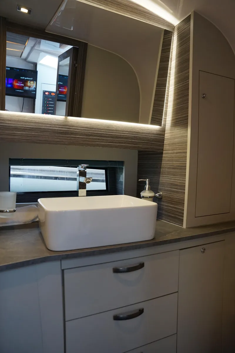 Slide: The Image of Modern bathroom on Nassima Yacht N40, 2025 model, featuring sleek sink and contemporary design. - 22