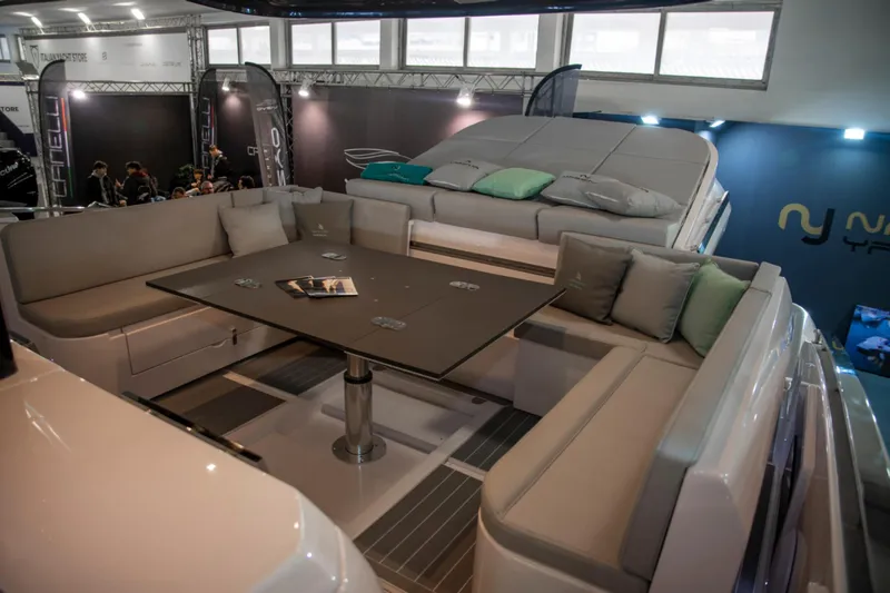 Slide: The Image of Luxurious seating area on the Nassima Yacht N40, 2025 model, with modern design and comfortable cushions. - 27