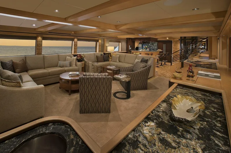 Slide: The Image of Luxurious interior of 2019 Nordlund Expedition Yachtfisher with elegant seating and ocean view. - 2