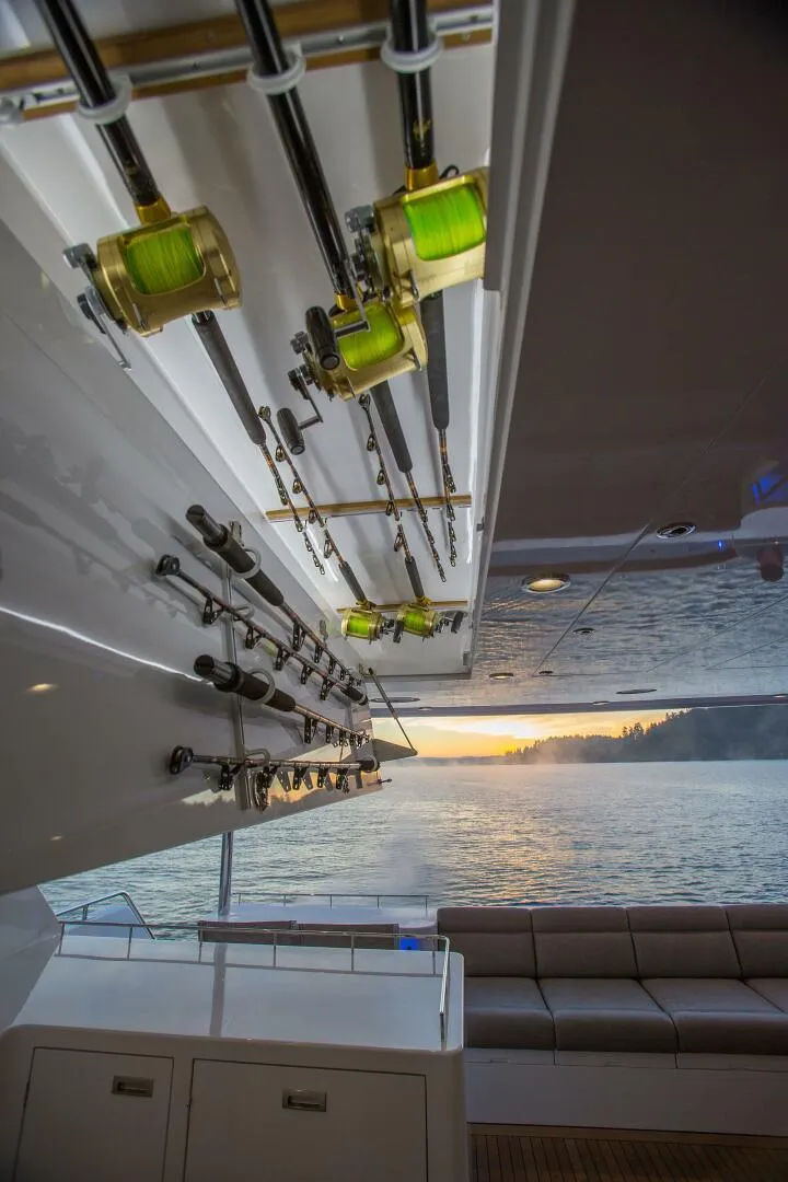 Slide: The Image of 2019 Nordlund Expedition Yachtfisher with fishing rods at sunset. - 28