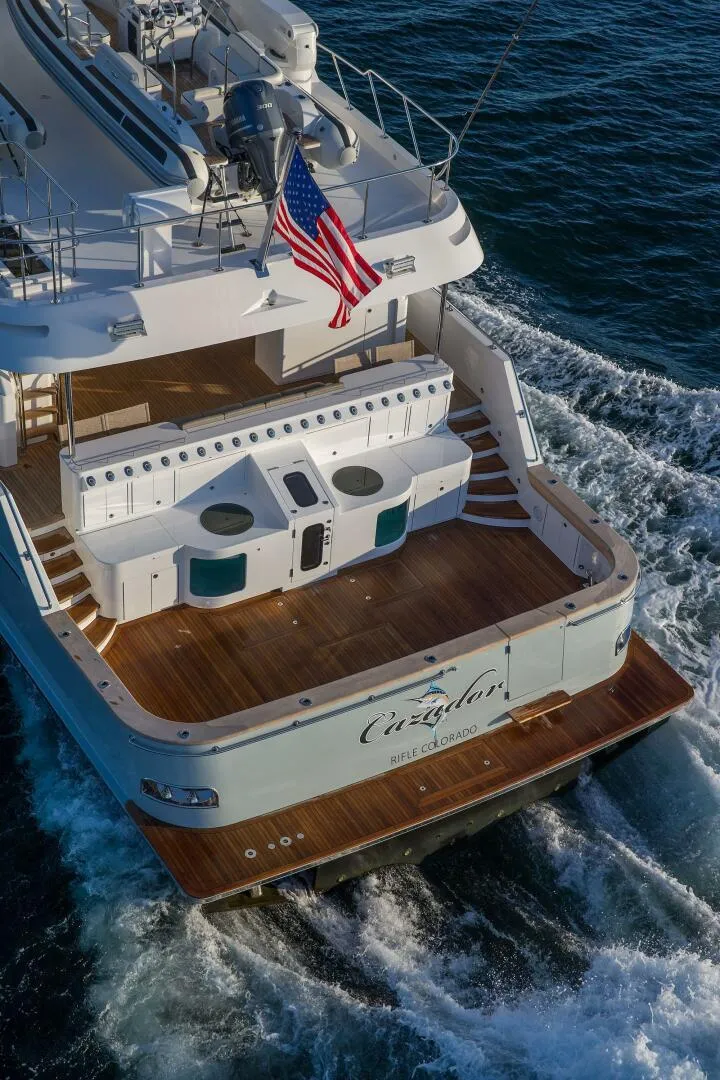 Slide: The Image of 2019 Nordlund Expedition Yachtfisher cruising with American flag. - 45