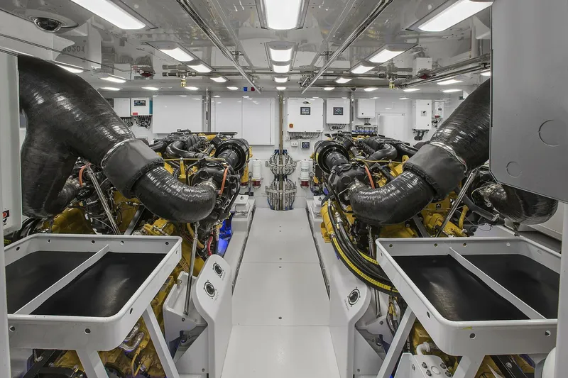 Slide: The Image of Engine room of a 2019 Nordlund Expedition Yachtfisher with dual engines. - 46
