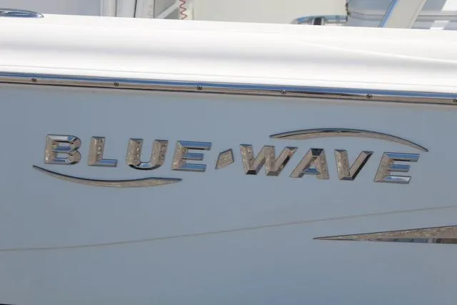 Slide: The Image of 2021 Blue Wave 2000 Pure Bay boat logo on side panel. - 8