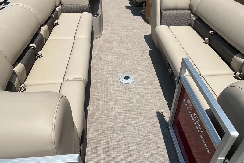 Slide: The Image of Interior seating of 2024 Sun Tracker Party Barge 24 DLX pontoon boat. - 3