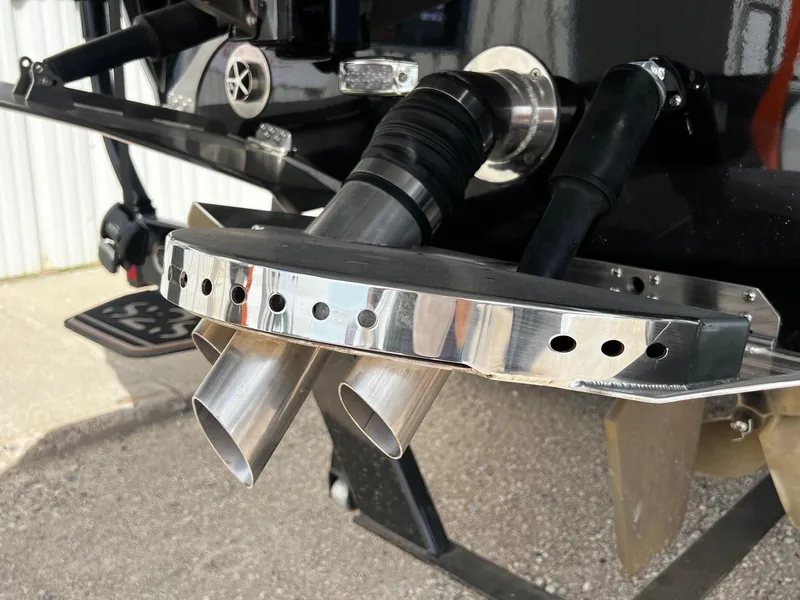 Slide: The Image of Close-up of the exhaust system on a 2021 Centurion Ri245 boat. - 9