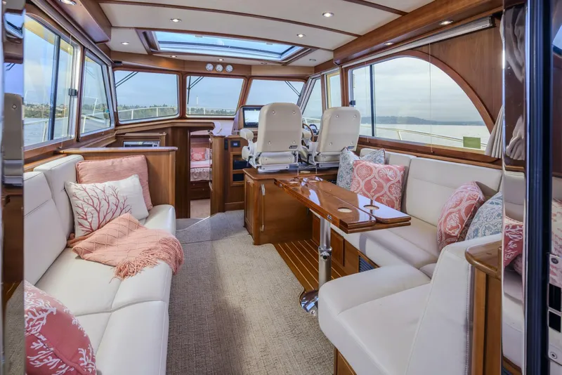 Slide: The Image of Luxurious interior of 2018 Sabre 45 Salon Express yacht with elegant seating and decor. - 25