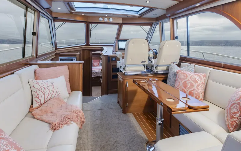 Slide: The Image of Luxurious interior of 2018 Sabre 45 Salon Express yacht with elegant seating and helm. - 26