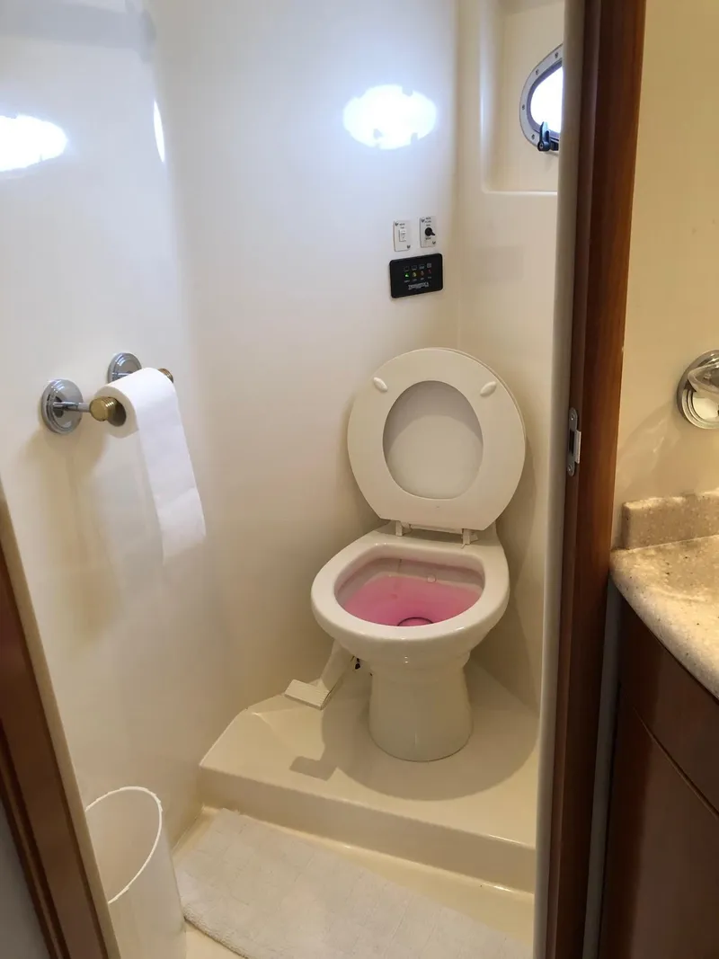 Slide: The Image of Bathroom in 1998 Carver 530 Voyager Pilothouse yacht with toilet and sink. - 39
