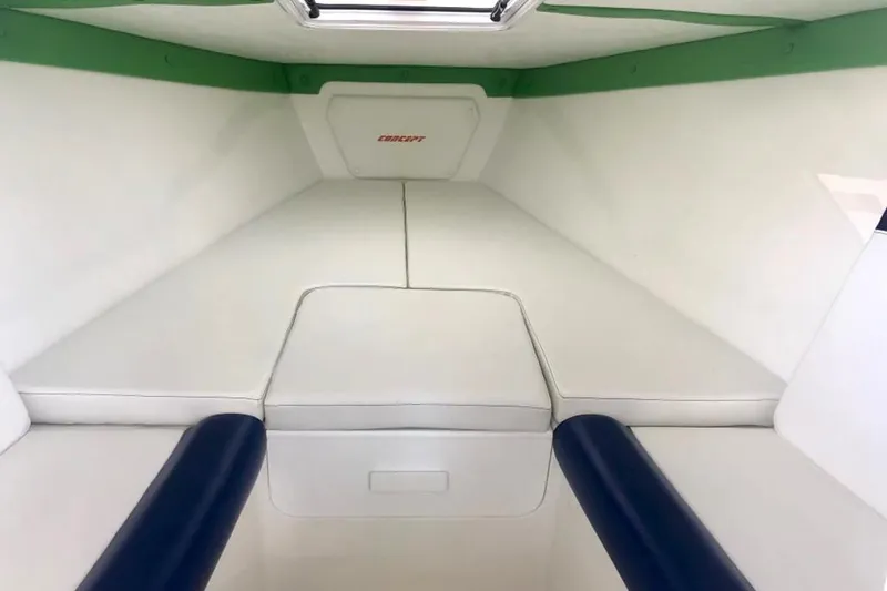 Slide: The Image of 2020 Concept 36' Cuddy Cabin interior with white and blue seating. - 10