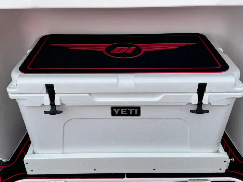 Slide: The Image of White YETI cooler with custom Deep Impact 399 design, 2022 model. - 8