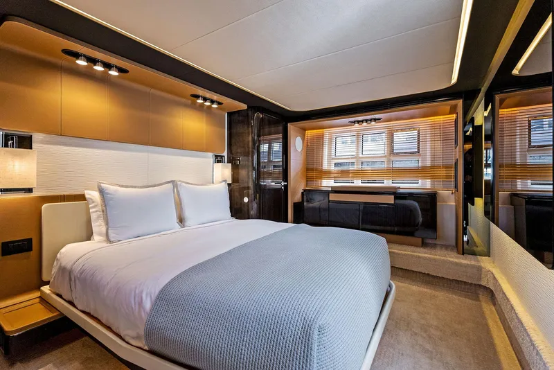 Slide: The Image of Luxurious bedroom interior of 2019 Azimut 77S yacht with modern design and elegant furnishings. - 20