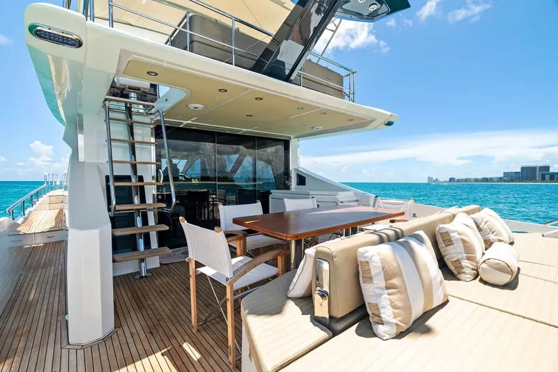 Slide: The Image of Luxurious 2019 Azimut 77S yacht deck with seating, table, and ocean view. - 5