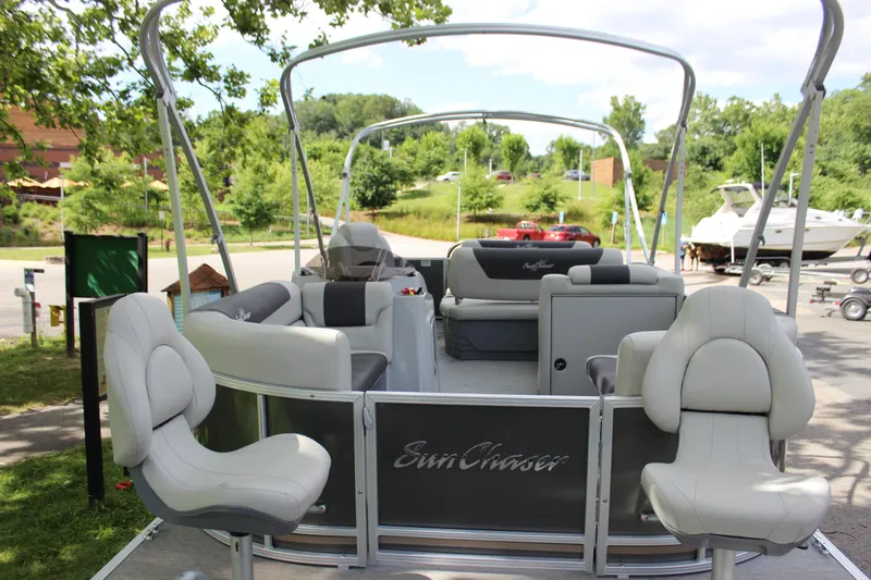 Slide: The Image of 2021 SunChaser Geneva Cruise 24 SB pontoon boat with comfortable seating. - 3