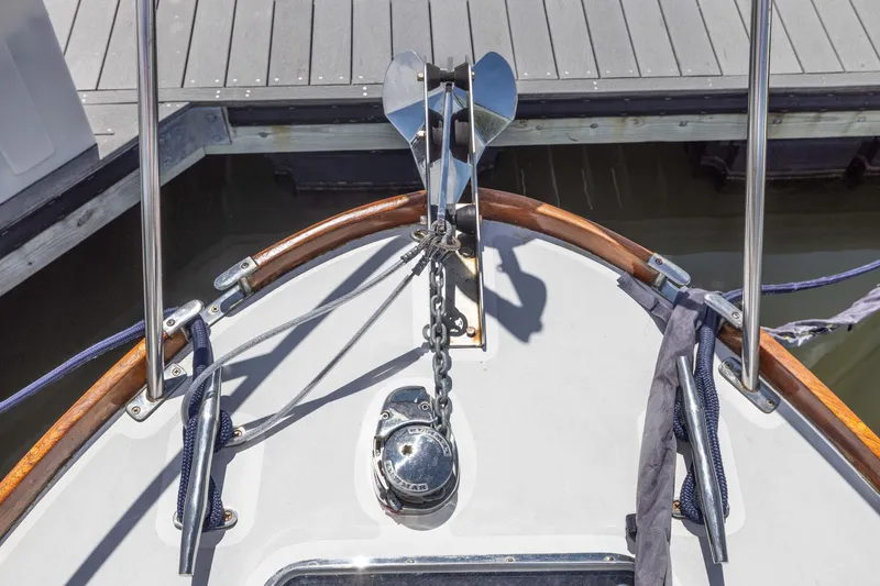 Slide: The Image of Bow of 1990 Little Harbor 34 Express Direct Drive with anchor and chain. - 19