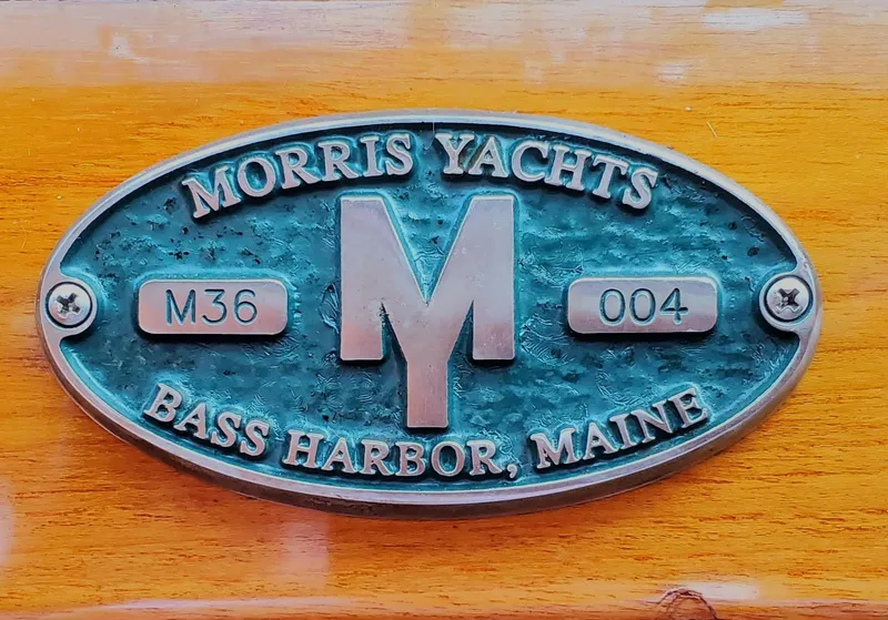 Slide: The Image of Morris Yachts M36 nameplate, Bass Harbor, Maine, 2005 model. - 5