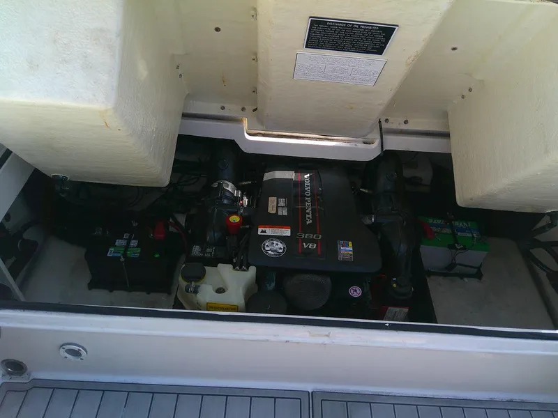 Slide: The Image of 2017 Regal 2800 Bowrider engine compartment with open hatch. - 29