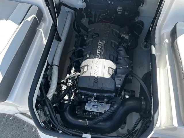 Slide: The Image of 2023 Yamaha Boats AR190 engine compartment with high output engine. - 10