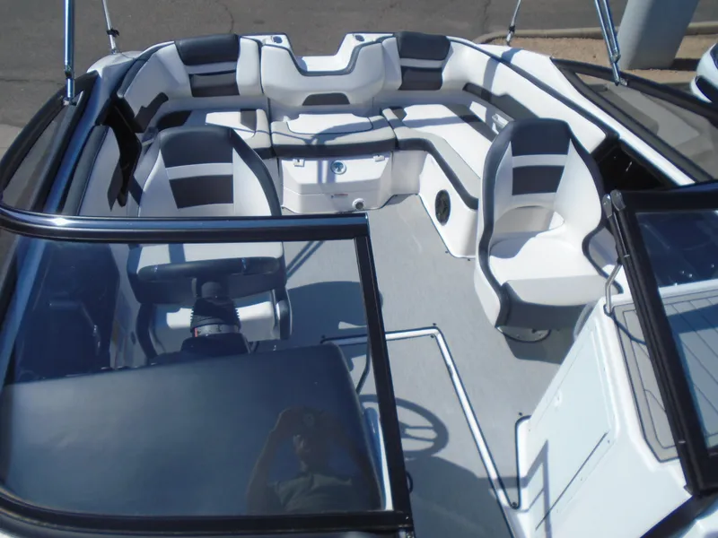 Slide: The Image of 2024 Yamaha Boats SX195 interior with sleek seating and modern design. - 8