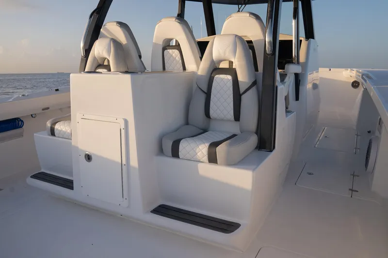 Slide: The Image of 2024 Hammer Yachts 35 interior with luxurious seating and modern design. - 6