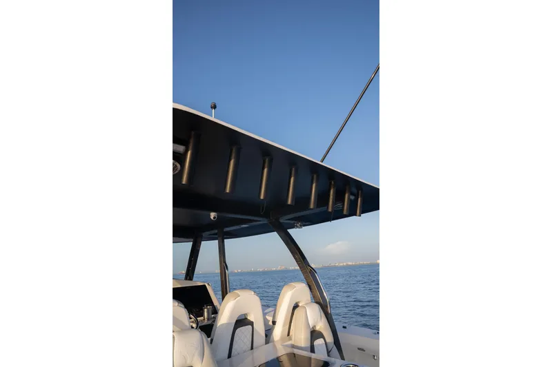 Slide: The Image of 2024 Hammer Yachts 35 boat interior with ocean view and clear sky. - 9