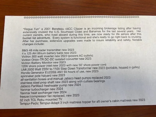 Slide: The Image of 2001 Beneteau Oceanis 44 CC yacht listing with extensive upgrades and new equipment for sale. - 24