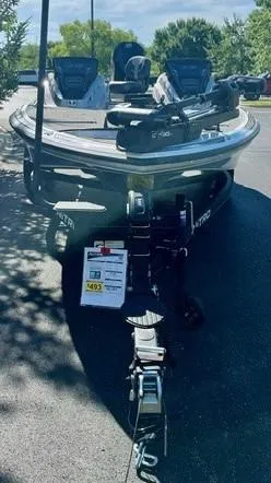 Slide: The Image of 2024 Nitro Z19 Pro fishing boat on trailer, front view. - 2