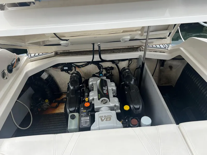 Slide: The Image of 2014 Monterey 288 SS boat engine compartment with V8 engine. - 22