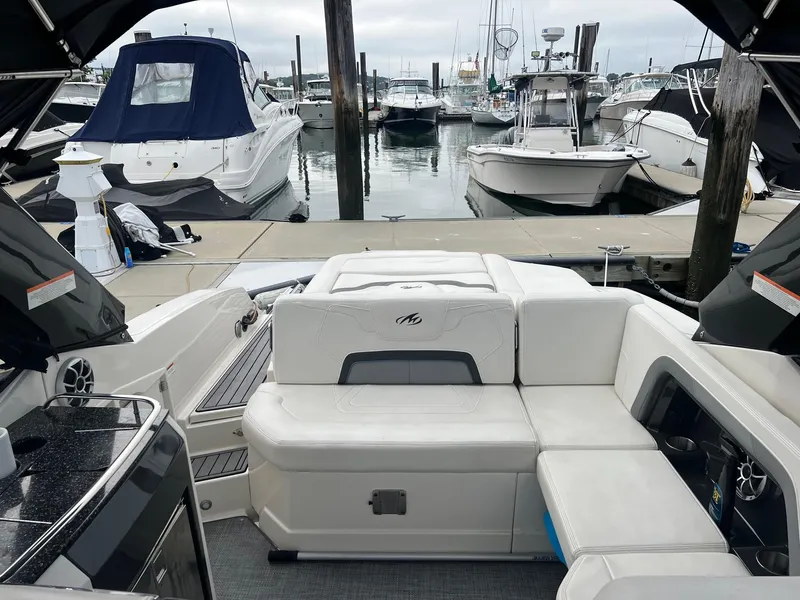 Slide: The Image of 2014 Monterey 288 SS boat interior at marina dock. - 28
