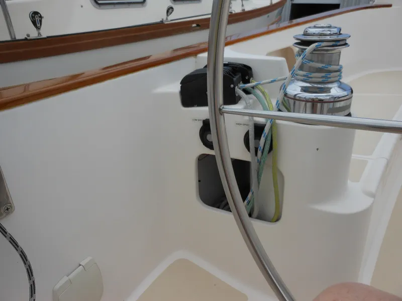 Slide: The Image of Cockpit of 2009 Alerion Express 33 sailboat with winch and steering wheel. - 4
