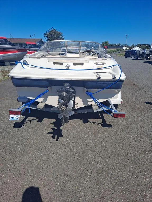 Slide: The Image of 2001 Bayliner 185 Capri Sport BR boat, rear view, parked on a trailer. - 3
