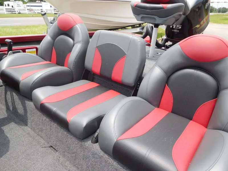 Slide: The Image of 2024 Vexus AVX 1880 V2 boat seats, black and red upholstery. - 3