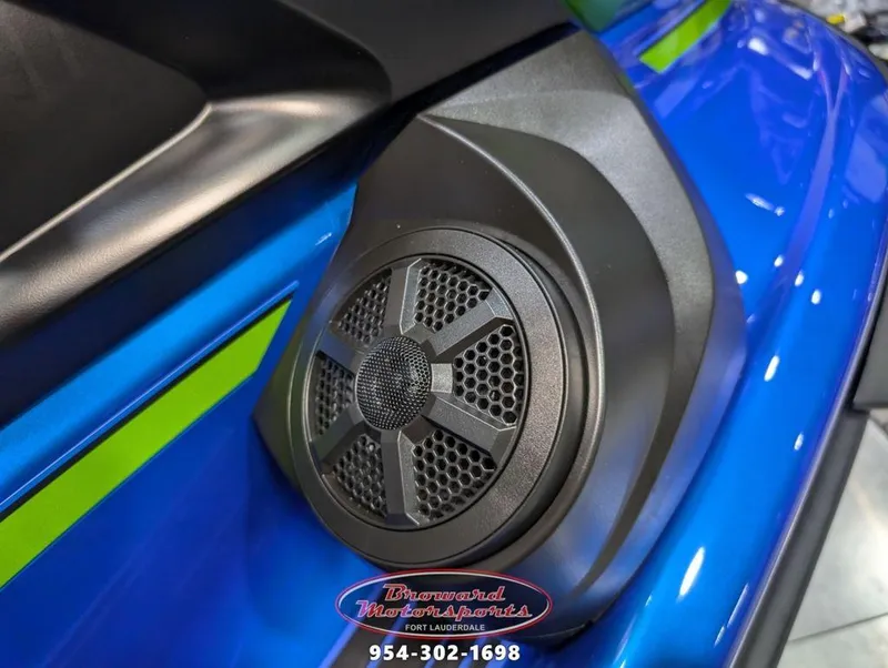 Slide: The Image of 2024 Yamaha Boats VX® Limited HO speaker detail, blue and green accents. - 10