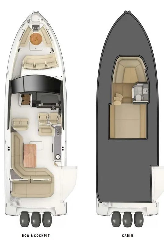 Slide: The Image of Top view layout of 2022 Sea Ray SLX 400 boat, showing bow cockpit and cabin design. - 19