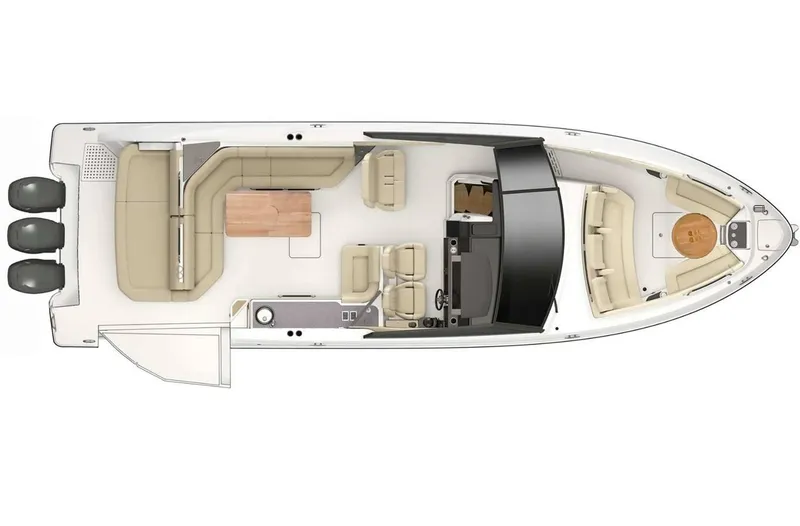 Slide: The Image of 2022 Sea Ray SLX 400 boat layout with spacious seating and triple engines. - 20
