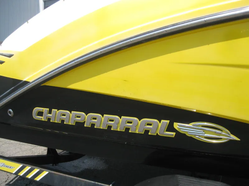 Slide: The Image of 2015 Chaparral 203 Vortex VRX boat with yellow and black exterior. - 3