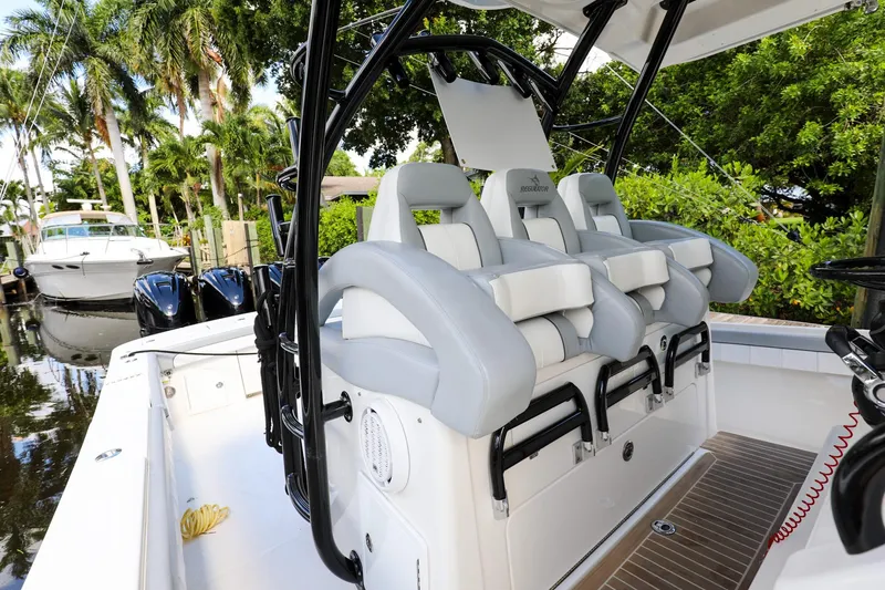 Slide: The Image of 2020 Regulator 41 boat with luxurious seating and sleek design. - 22