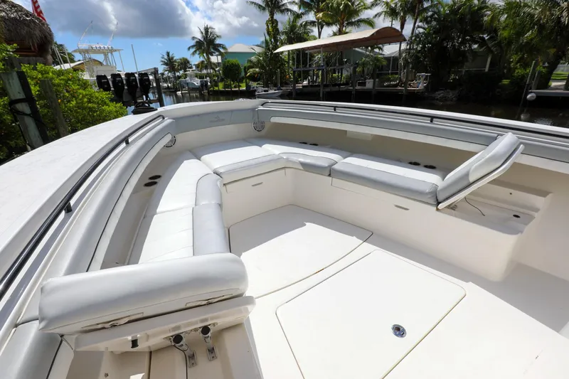 Slide: The Image of 2020 Regulator 41 boat with spacious seating area and modern design. - 32