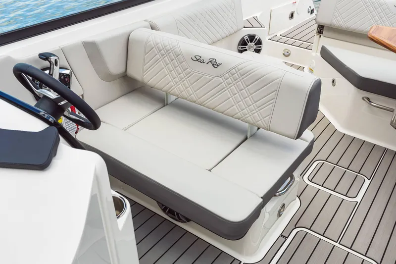 Slide: The Image of Luxurious interior of 2025 Sea Ray 250SDX boat with elegant seating and modern design. - 44