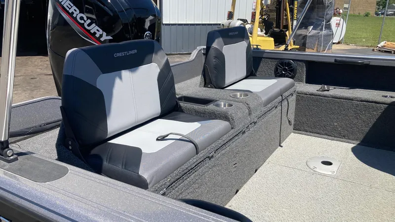Slide: The Image of 2021 Crestliner 1750 Fish Hawk WT JS boat interior with Mercury engine and seating. - 3